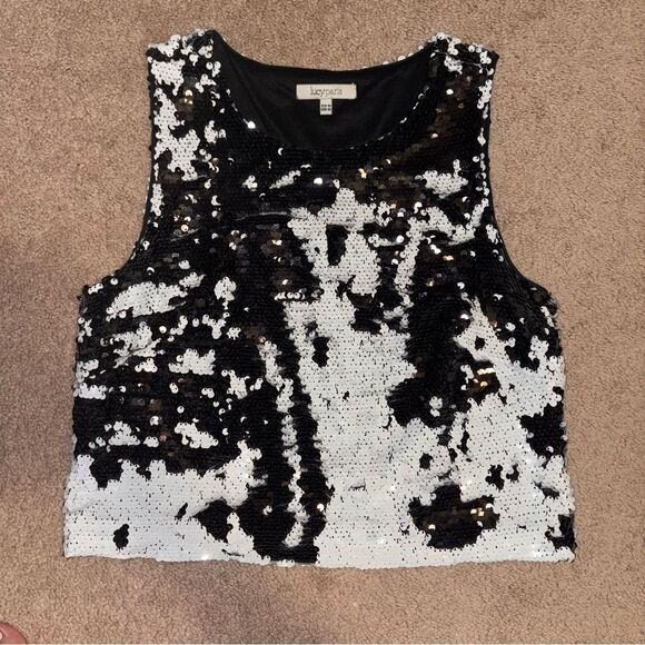 LUCY PARIS Black & White Reversible Sequin Crop Top M - Picture 1 of 3
